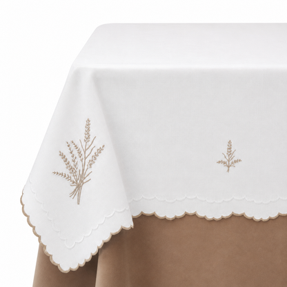 Astoria Beige/White Scalloped Starched Topper
