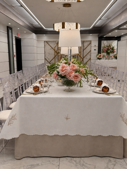 Astoria Beige/White Scalloped Starched Topper